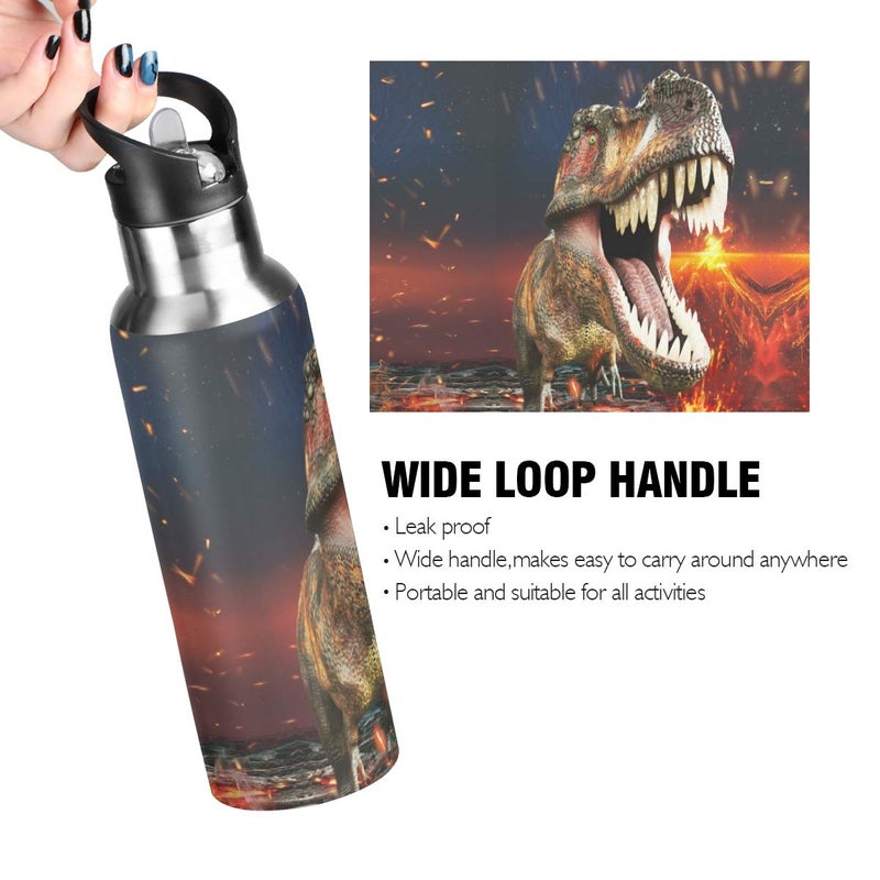 ZOEO Dinosaur 3D T-Rex Water Bottle with Straw Lid Kids Insulated Stainless Steel Water Flask Sports, 20 Oz Hot Cold - Image 5